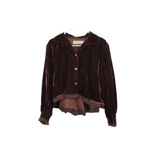 Confluence Women's Velvet Button Front Ruffle Top